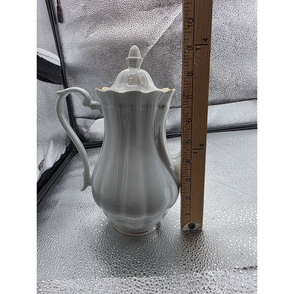 Vintage Walbrzych Coffee Pot Ivory with gold trim Made in Poland - Picture 6 of 7